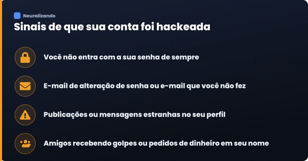 Infográfico com sinais de que sua conta do Facebook foi hackeada