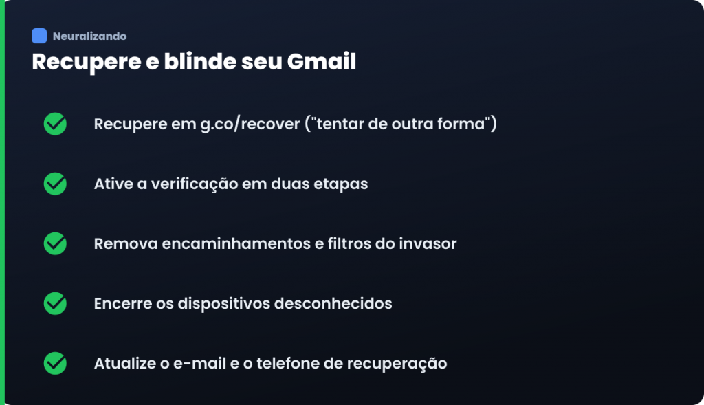 Infográfico de como recuperar e proteger o Gmail